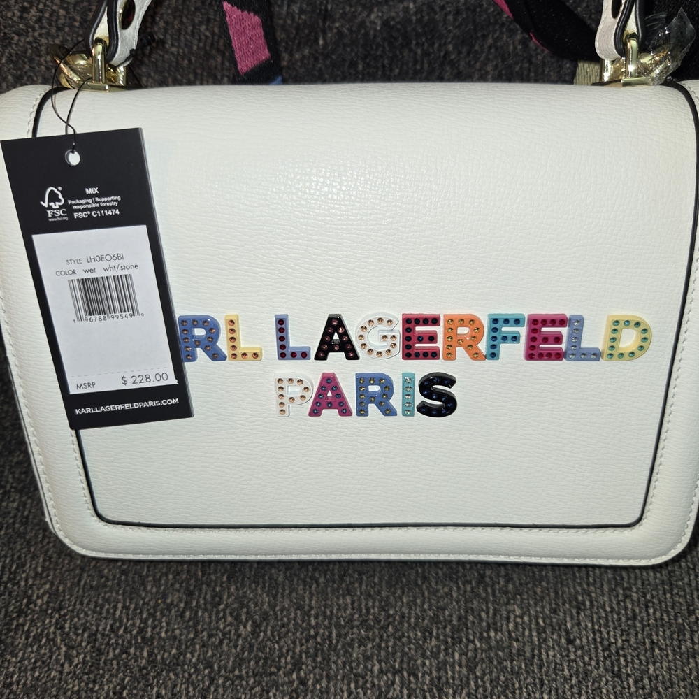 Karl Lagerfeld White Crossbody Bag with Multicolor Logo